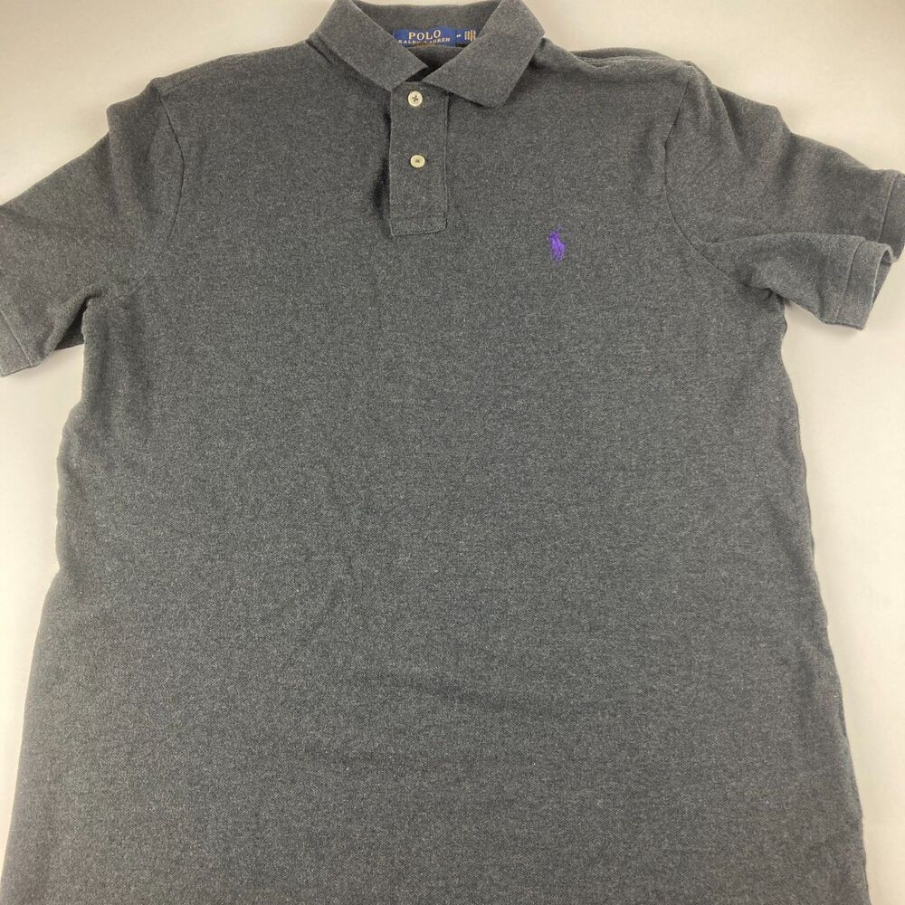 Polo Ralph Lauren Polo Shirt Mens M Gray Classic Fit Purple Pony Cotton